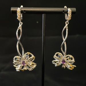 Silver and amethyst/ saphire  earrings, dangle, large.